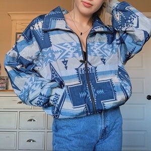 Icy Aztec Print Vintage Zip Windbreaker